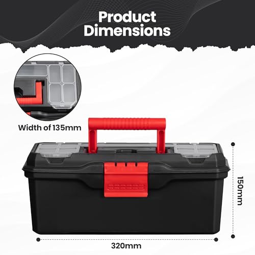 Hardys Heavy Duty Small Plastic Tool Box - Multiple Compartment Toolbox Organiser with Removable Tote Tray - Tool Chest Storage Box, 7 Compartment Box for Fixings, Hand Tools (13") 9 Hardys Heavy Duty Small Plastic Tool Box - Multiple Compartment Toolbox Organiser with Removable Tote Tray - Tool Chest Storage Box, 7 Compartment Box for Fixings, Hand Tools (13") - Image 9