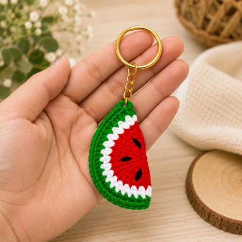 Image of Handmade Crochet Keychain for Women & Girls, Cute Yarn Key Ring, Bag Charm, Car Key Holder & Gift, Aesthetic Handmade Floral Accessory