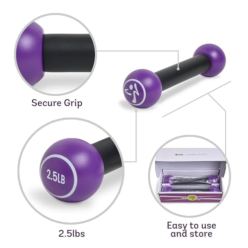 Zumba 2.5 lb Dumbbells Set of 2 - Hand Weights for Women, Dumbbells for Women at Home, Workout Weights Dumbbells Set, Purple Exercise Weights - Small Weights for Women, At Home Fitness - Image 3