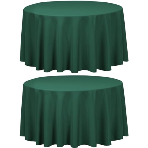 LTC LINENS 2 Pack 120 Inch Round Tablecloths Hunter Green - Bulk for 60 Inch Round Table Floor Length - Wrinkle Resistant Polyester Fabric Cloth for Party