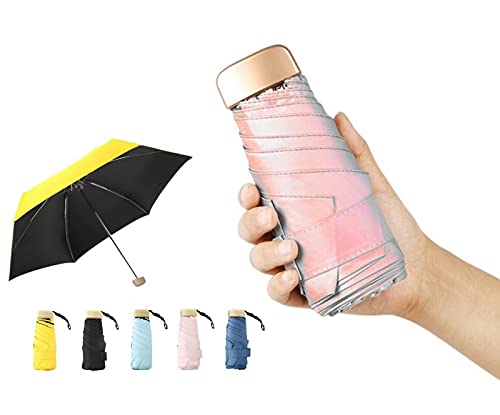 Ur-life Ultra Lights and Small Mini Umbrella Flat Design Sun & Rain Umbrella with 99% UV Protection Purse Umbrella windproof umbrella 5 Folding Compact Pocket Umbrella (Pink)
