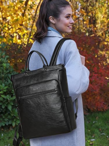Mochila de cuero para portátil para mujeres, negra miniatura 5