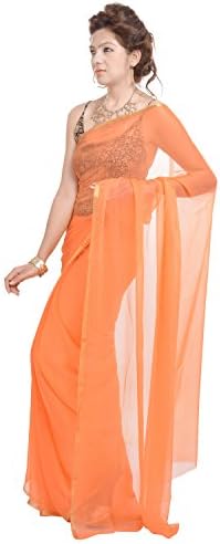 Geroo Plain Chiffon Saree with Stiched Spaghetti Blouse
