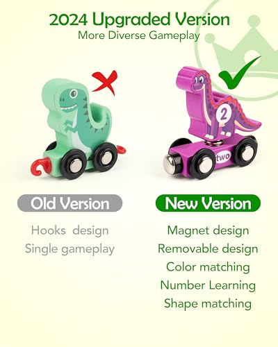 vanmor wooden dinosaur train set for toddlers - magnetic dinosaur toys and number train perfect for toddler activities birthdays and educational christmas toys stocking stuffers for boys aged 3-5