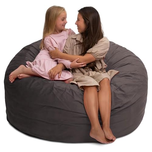 ULTIMATE SACK 5000 5-Foot Bean Bag Chair, Grey Suede Cover – Over...