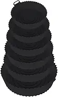 Kit 6 Formas De Silicone Premium Para Air Fryer Fritadeira Forro Reutilizável - Livre De BPA Lávavel (PRETO)