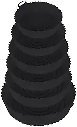 Kit 6 Formas De Silicone Premium Para Air Fryer Fritadeira Forro Reutilizável - Livre De BPA Lávavel (PRETO)