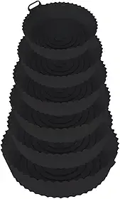 Kit 6 Formas De Silicone Premium Para Air Fryer Fritadeira Forro Reutilizável - Livre De BPA Lávavel (PRETO)