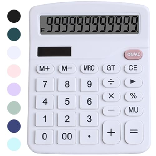 Office Desk Calculator, Cute Calculator for Kids, Basic Calculators Desktop, Dual Power Simple Financial Calculator with Big Button Large Display for Office Home and School (White)