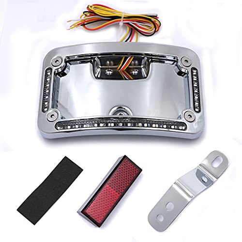Httmt- Motorcycle Chrome Dual Led Laydown Curved License Plate Bracket Tag Holder W/Mount Kit Compatible With 2005-2017 Softail Springer Classic Flstsc/ 2005-2017 Softail Deluxe Flstn [P/N: Mt388A-Cd] #TOP6