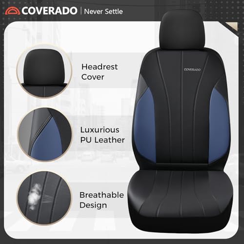 Image of Coverado Seat Covers, Car Seat Covers 5 Seats, Luxury Leather Seat Protectors, All-Weather Protection, Blue Auto Seat Covers Full Set Universal Fit for Most Vehicles SUV Truck Sedan