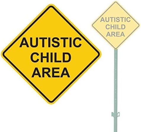 Biopracess Safety Sign 12x12 inches Novelty Gifts Autistic Child Area Sign Funny Novelty Diamond Metal Warning Signs Aluminum for House Wall Tin Sign