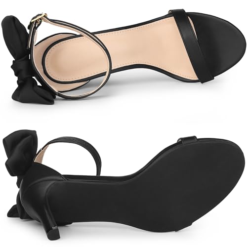Allegra K Women's Heel With Bow Back Open Toe Stiletto Black Heel Sandals 9 M US