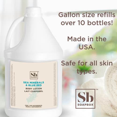 Image of Soapbox Sea Minerals & Blue Iris Body Lotion, Refill Bulk Size For Rentals, Guest Rooms & Hotels - Clean Ingredients Free of Harsh Chemicals, Sulfates, Parabens & Silicones - 1 Gallon Bottle