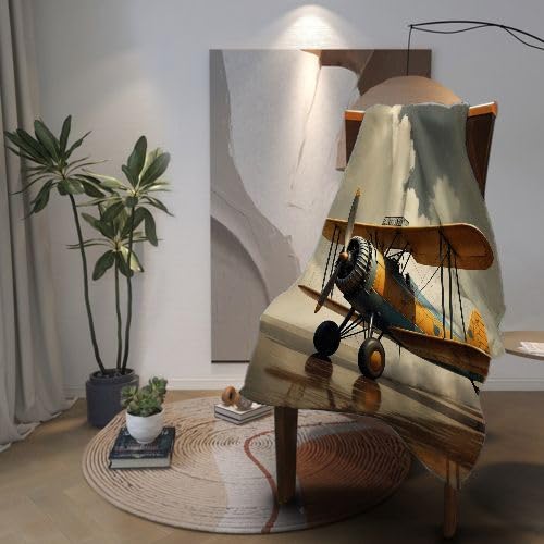 Jednorazowe koce narzutowe, 130 x 150 cm, żółty samolot, mikrofibra z nadrukiem 3D, flanelowe koce na sofę, przytulny ciepły puszysty koc, prezenty dla taty, mamy, dzieci, zwierząt domowych