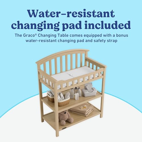 Image of Graco Changing Table with Water-Resistant Changing Pad (Driftwood) - GREENGUARD Gold Certified, Multi Storage Nursery Baby Changing Table