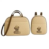 Kit Bolsa E Mochila para Bebê Saida Maternidade Urso Bordada (Bege)