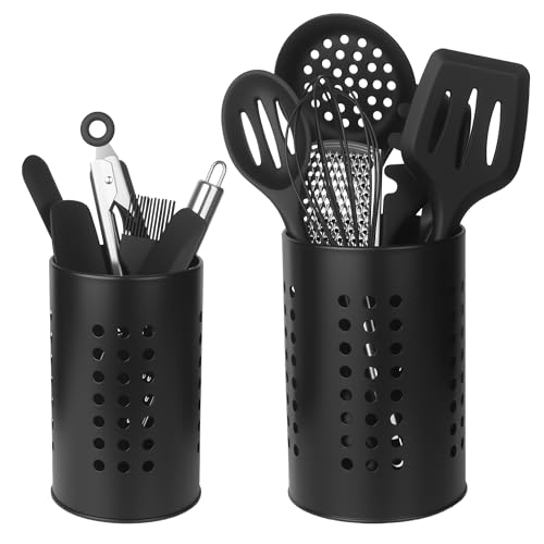 ACOMTUO 2 Stück Küchenutensilienhalter Schwarz,Edelstahl Schwarze Utensilien Caddy,Küchenhelfer Aufbewahrung,Küchenutensilien Organizer aus Edelstahl für die Arbeitsfläche, Küchen Aufbewahrung