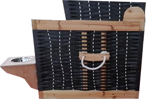 Hundebett Katzenbett Hundestrandkorb Haustierbett Polyrattan gewebt für Innen- und Außenbereich, schwarz, gestreift, Holz, Kunststoff,Maße: 80L cm x 65B cm x 96H cm