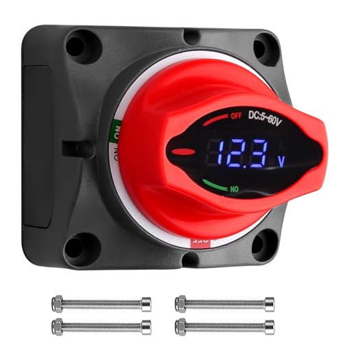 ALLmeter Battery Disconnect Switch with Digital Voltage Display,250A 5-60V DC Master Battery...