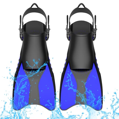 FENGQ Aletas de Snorkel Alicante Aletas Ajustables Aletas de Buceo Aletas de Natación 38-42 Aletas Cortas de Entrenamiento para Nadar Bucear Adulto Hombres Mujeres Niños(Azul-S)