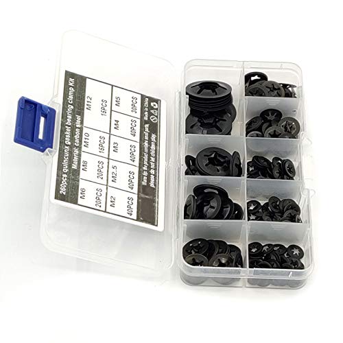 Mogen886 260Pcs M2-M12 Steel Nut Locking Star Washers Bearing Clamps Fastener Washers Set Kit Repair Tools Black #TOP3