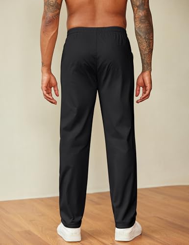 COOFANDY Men's Casual Pants Drawstring Elastic Waist Chino Pants Straight Leg Slacks Cotton Twill Trousers with Pockets3