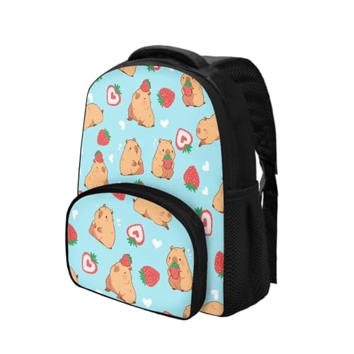 Capybara Backpacks for Girls 4-6 Cute Strawberry Cute Bookbag for Toddler Girls 12 Inch Knapsack Portable School Backpack Kindergarten Toddlers Gifts3