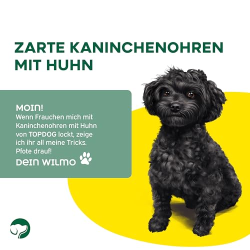 Topdog Kaninchenohren für Hunde 12 x 70g - Ohne Fell - Getrocknete Hasenohren mit Hühnchenfilet - 100% natürlich ohne Zusatzstoffe und fettarm - Idealer Kausnack mit intensivem Geschmack