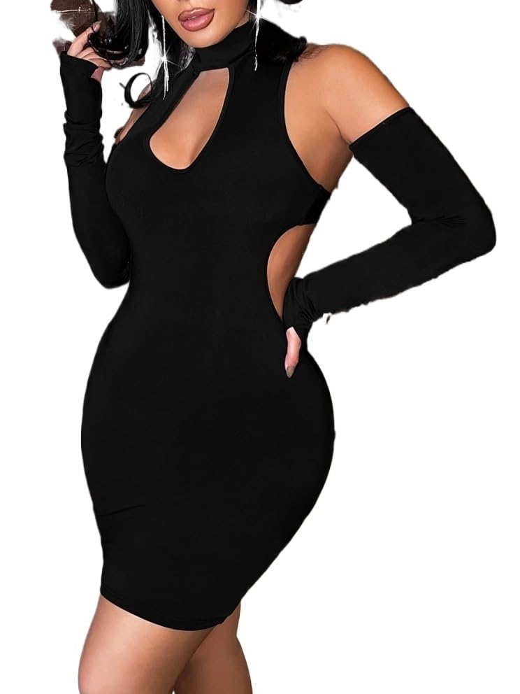 Womens Long Sleeve Mini Dress Outfits Clothes Cutout Cold Shoulder Bodycon Dresses