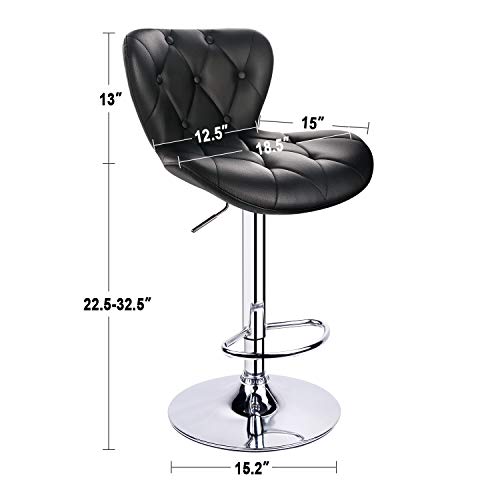 Leopard Shell Back Adjustable Bar Stools, Swivel Bar Stool With Decorative Buckle, Set Of 2, Black - Adjust From 22.5 Inches To 32.5 Inches #TOP1