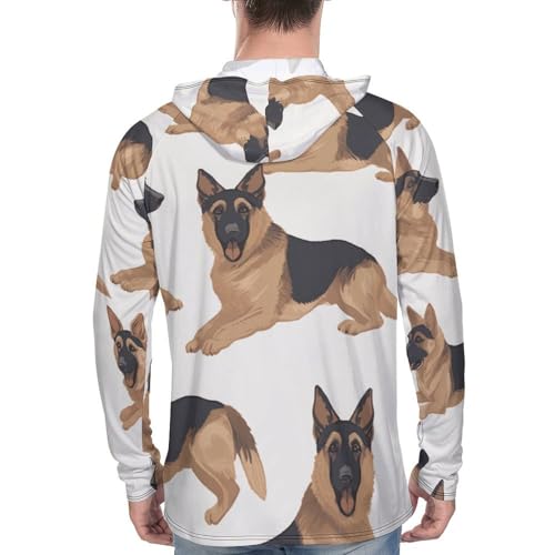 Men's Sun Shirts UPF 50+ Rash Guard Long Sleeve Sun Protection Hoodie German Shepherd Lightweight Shirt L White3