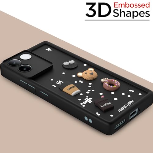 Image of Pikkme Back Cover for iQOO Z7 Pro 5G | Cute Fun Cartoon 3D Bear Silicone Full Body Protection Bumper Case (Black)