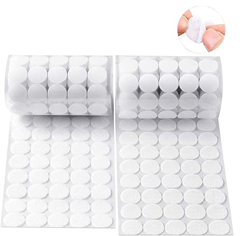 BoBostarky Scratch Autocollant Rond 10mm, 540 Paires Crochet et Boucle adhésifs Autocollantes Hook & Loop Pastille Adhesive Autocollantes Points Arrière Dots Coins (Blanc) Cover