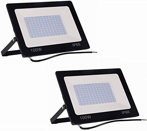 SBCGFY Focos solares LED de 100 W, Paquete de 2, IP66, Impermeables, para Exteriores, de Seguridad, para Patio, Garaje y almacén.