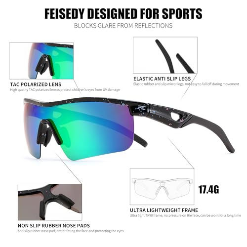 Image of FEISEDY Kids Polarized Sports Sunglasses, TR90 UV400 Baseball Cycling
