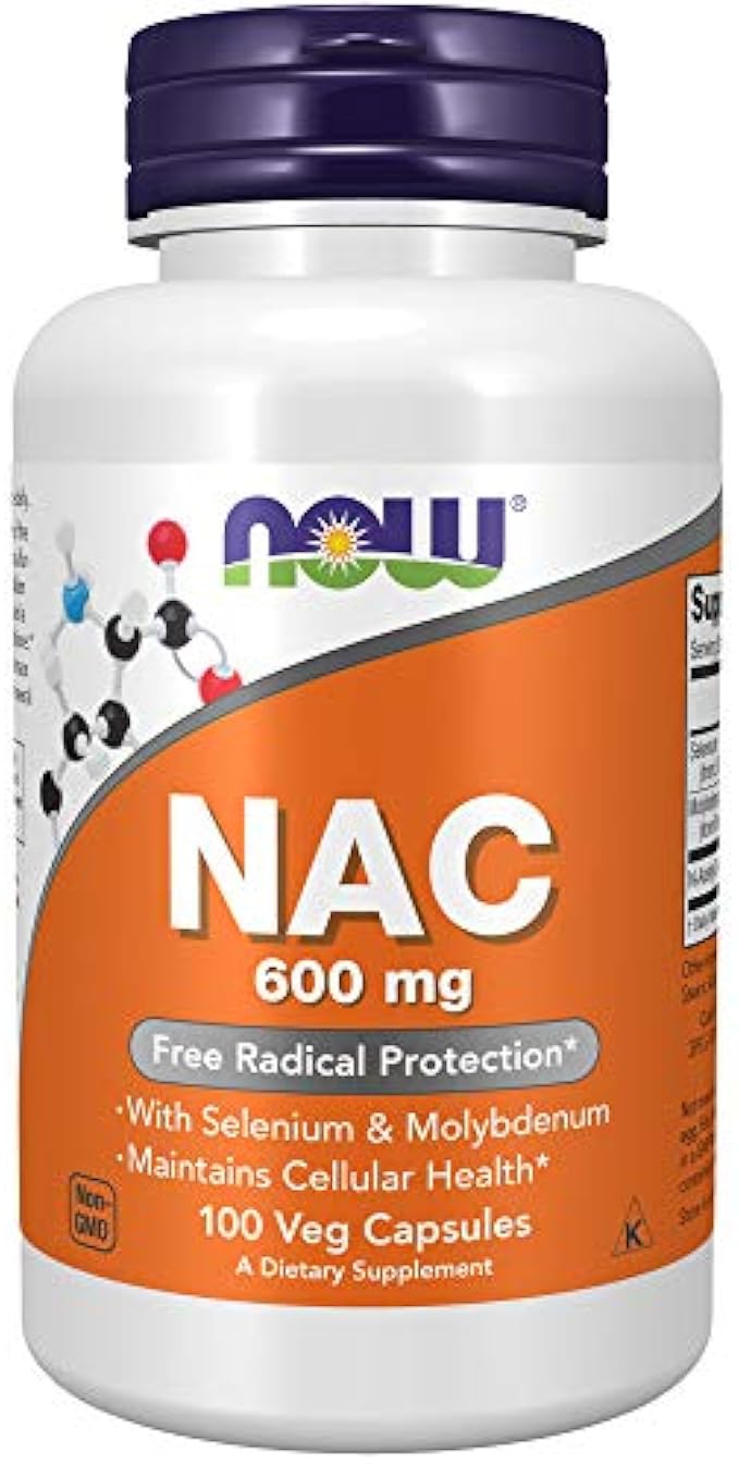 NOW Supplements, NAC (N-Acetyl Cysteine) 600 mg with Selenium & Molybdenum, 100 Veg Capsules