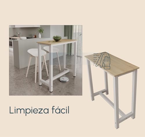 MB Muebles Bonitos, Mesa Alta Bar Ani, Barra Cocina de Estilo Minimalista con Patas de Metal, Melamina Mate, Blanco y Sonoma, 100x100x40 cm - imagen 8