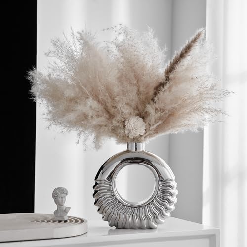 AWNR Vaso de cerâmica prateado: vaso decorativo de donut moderno para decoração de casa, vaso oco mi