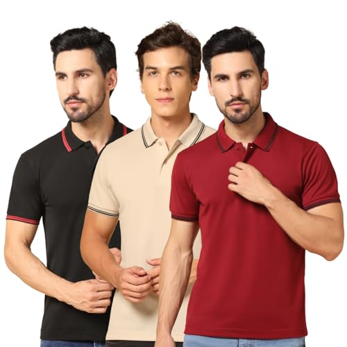 Image of INKKR Men's Soild Collar Neck Half Sleeve Polo T-Shirt Combo