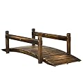 Outsunny 7.5' Wooden Garden Bridge with Planters, Stained Finish Arc Footbridge with Safety Railings for Backyard, Pond Stream, Stained Wood