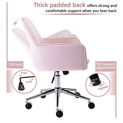 Altrobene Velvet Desk Chair, Ergonomic Computer Task Chair, Accent Reception Chair, 360 Degree Swivel, Height Adjustable, For Home Office/Study/Girls' Bedroom, Pink #TOP5