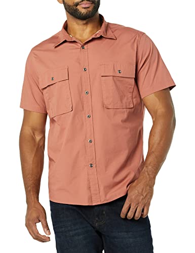 Amazon Essentials Camisa utilitaria de manga corta con dos bolsillos y corte ajustado Hombre, Arcilla, L Alto