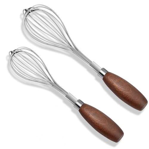 Euqvunn 2 pezzi Fruste a Mano in Acciaio Inox, Fruste da Cucina con Comoda Impugnatura, Sbattitori Manuali per Cucinare, Battere e Montare (22 cm, 24 cm)