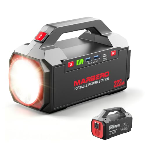 MARBERO Portable Power Station 222Wh Battery Pack 100W (150W Surge) Power Bank Flashlight High...