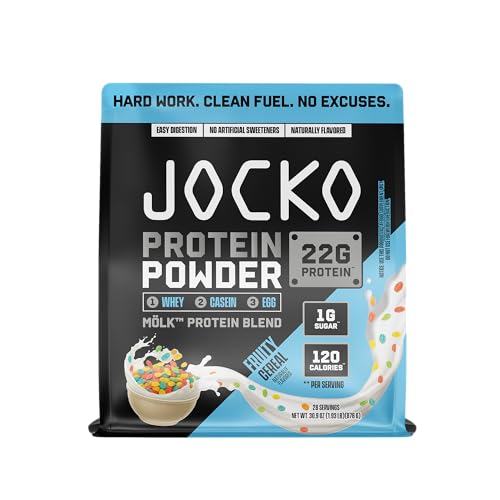 Jocko Fuel Whey Protein Powder, Fruity Cereal, 22g Protein, Digestive Enzymes + Probiotic Blend, No Sugar Added, with Essential Amino Acids + Electrolyte Minerals, 26 Servings