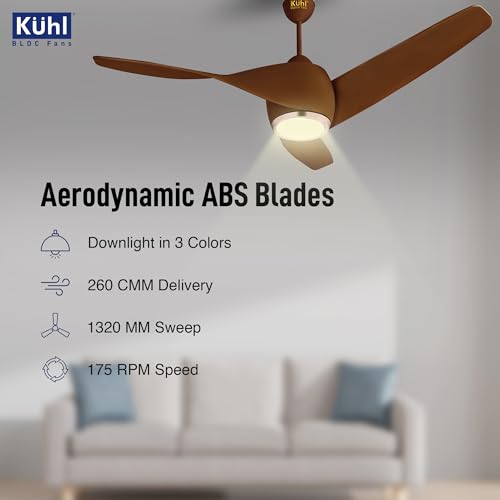 Image of KUHL Twist L31320 mm 65% Power Saving BLDC Ceiling Fan | BEE 5 Star Rated & ISI Marked | High Air Flow |5YearWarranty on Motor By Brand |Free Installation | IoT - Operate via Mobile & Alexa | Brown
