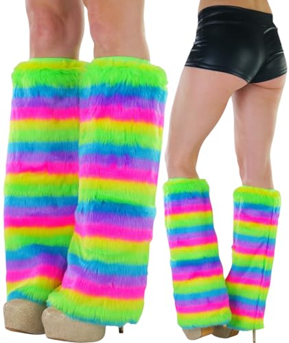 Image of ToBeInStyle Women's Faux Vibrant Fur Retro Daring 60' Inspired Ravewear Knee High Leg Warmers