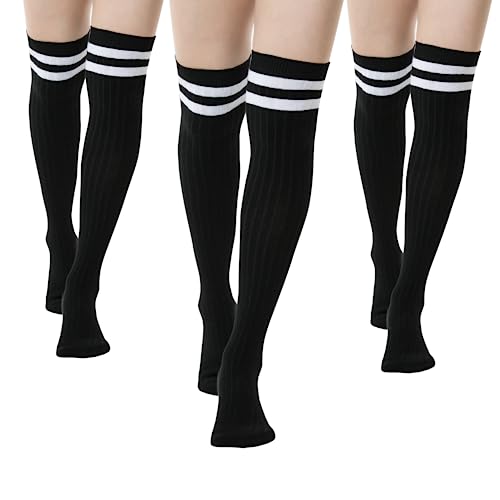 Thigh-High Socks | Womens Striped Cotton Thigh High Tube Sock | Over Knee Boot Socks