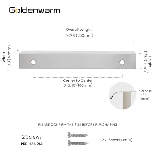 Image of Goldenwarm 6 Pack Brushed Nickel Cabinet Pulls 6-1 /4 Inch Finger Pulls for Cabinets Edge Pulls Silver Kitchen Hardware for Dresser Drawers,Aluminum Alloy